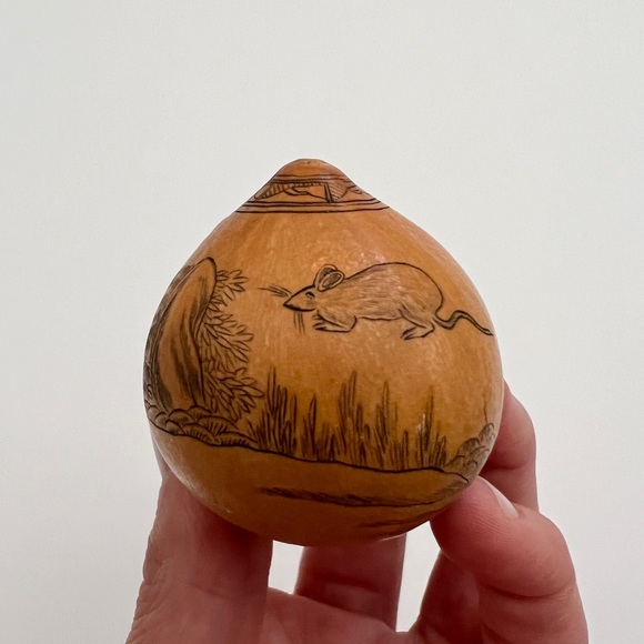 Antique lanzou carved etched gourd Chinese Zodiac year of Rat folk art - Picture 4 of 15